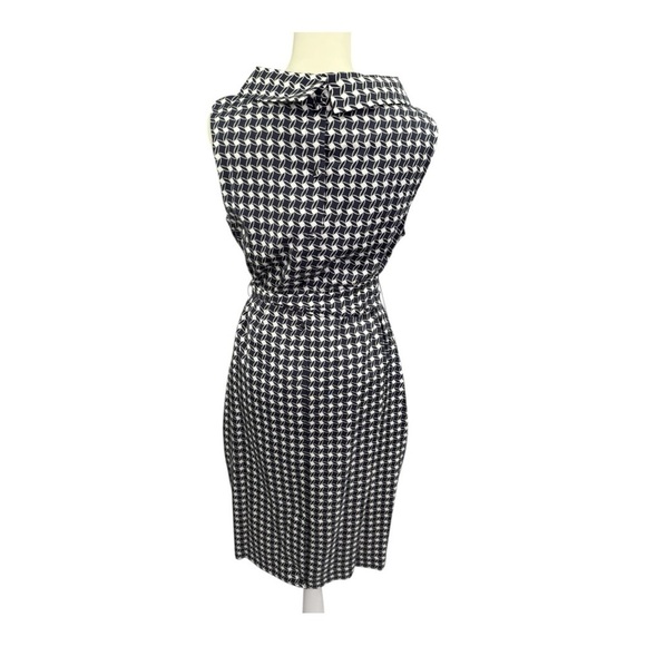 Talbots Silk Cotton Navy White Geometric Printed Sleeveless Belted Dress NWT - Picture 3 of 11